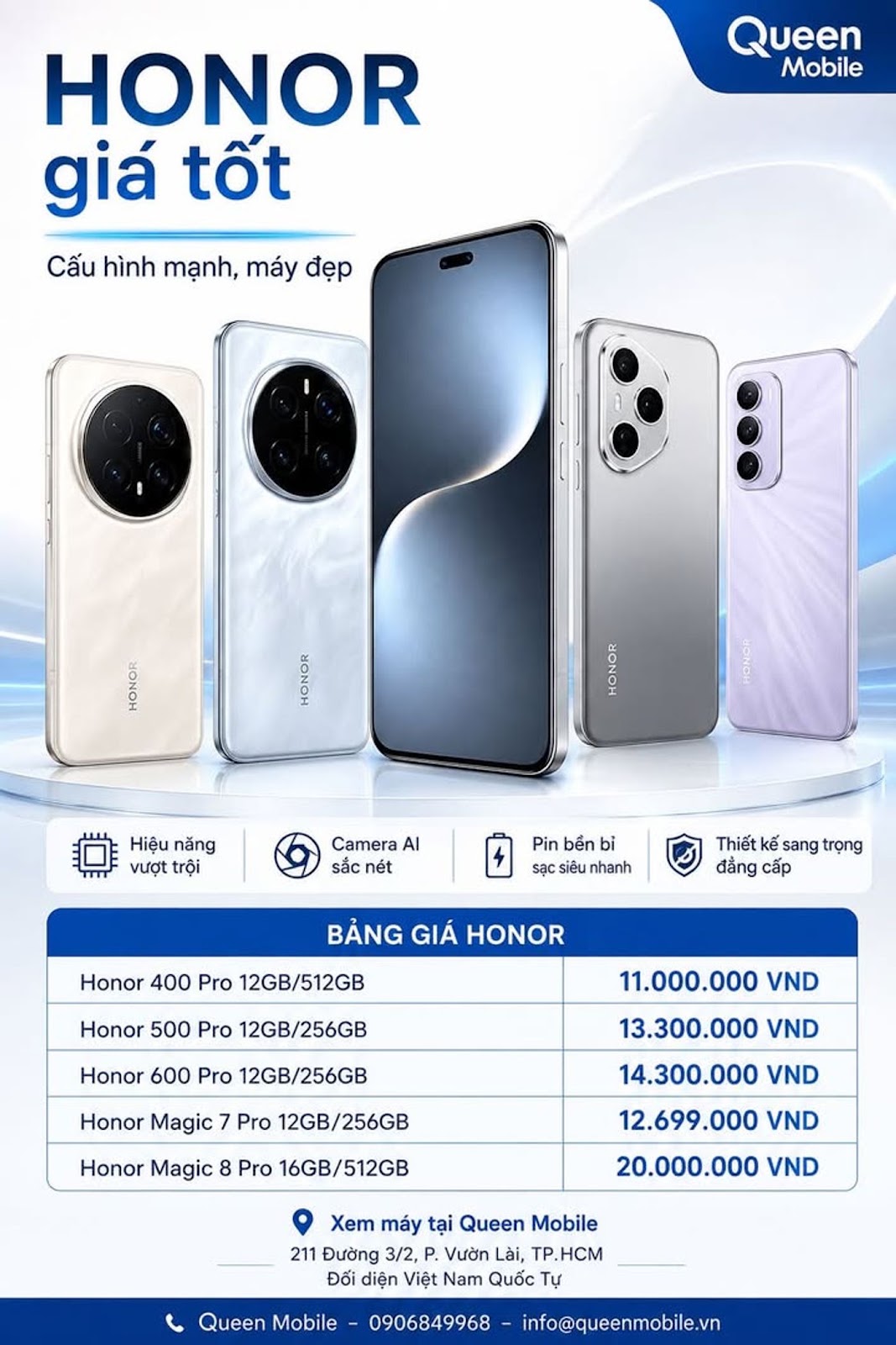 BẢNG GIÁ HONOR CẤU HÌNH KHỦNG TẠI QUEEN MOBILE 

#Honor #HonorMagic #HonorGTPro...