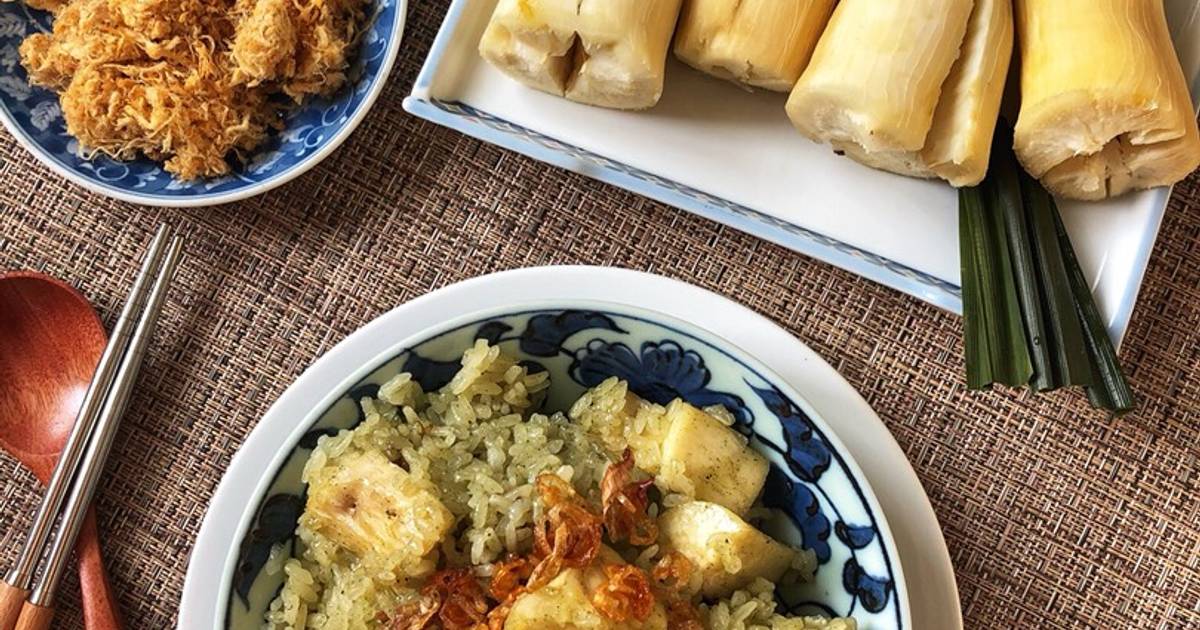 Xôi sắn lá nếp mỡ hành