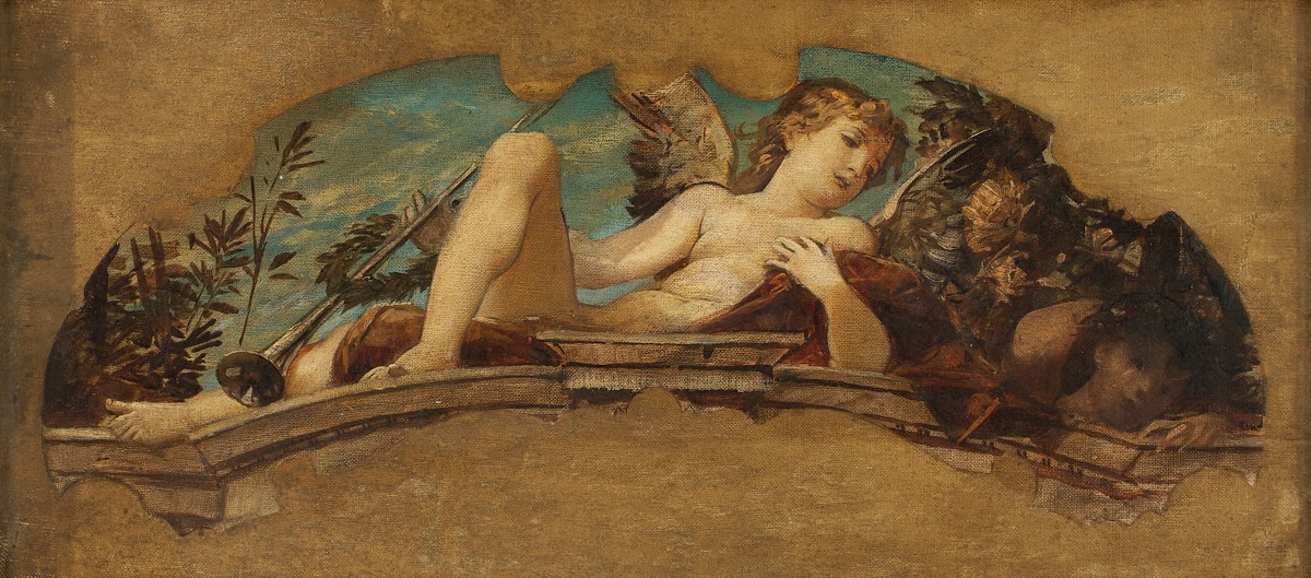 Allegorische Darstellung eines liegenden Knaben 1884 1885