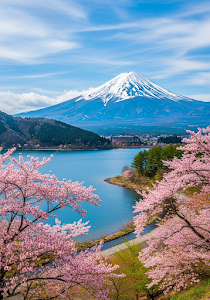 Cherry Blossom Mount Fuji Lake