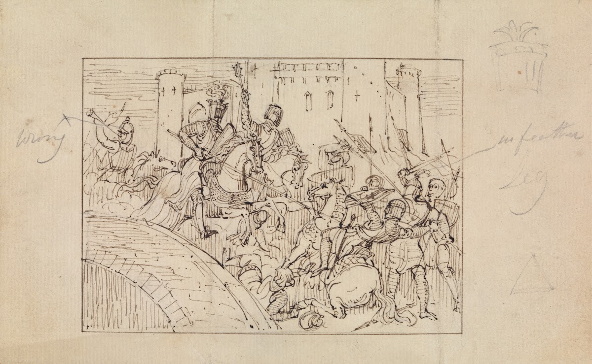 Study of Armored Knights in Battle with Horses