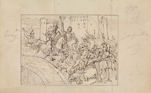 Study of Armored Knights in Battle with Horses
