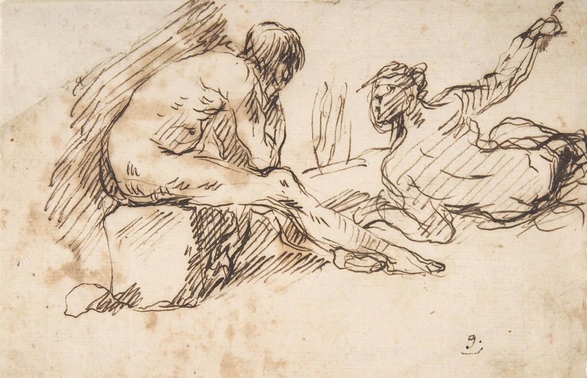 Two Nude Male Figures One Seated and One Reclining 1609 1675