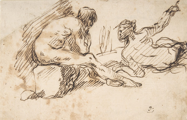 Two Nude Male Figures One Seated and One Reclining 1609 1675