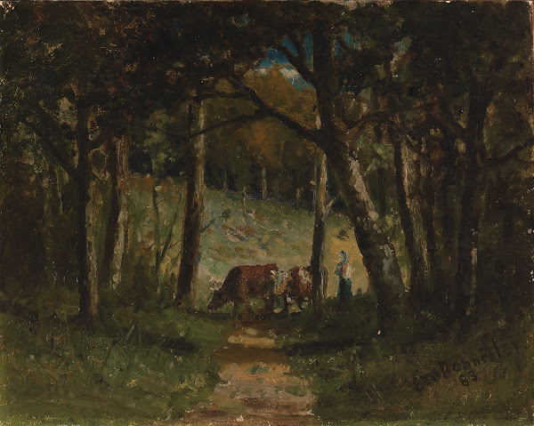 Untitled cows on path in forest 1883