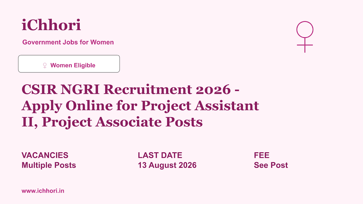 CSIR NGRI Recruitment 2026 - Apply Online for Project Assistant II, Project Associate Posts - iChhori