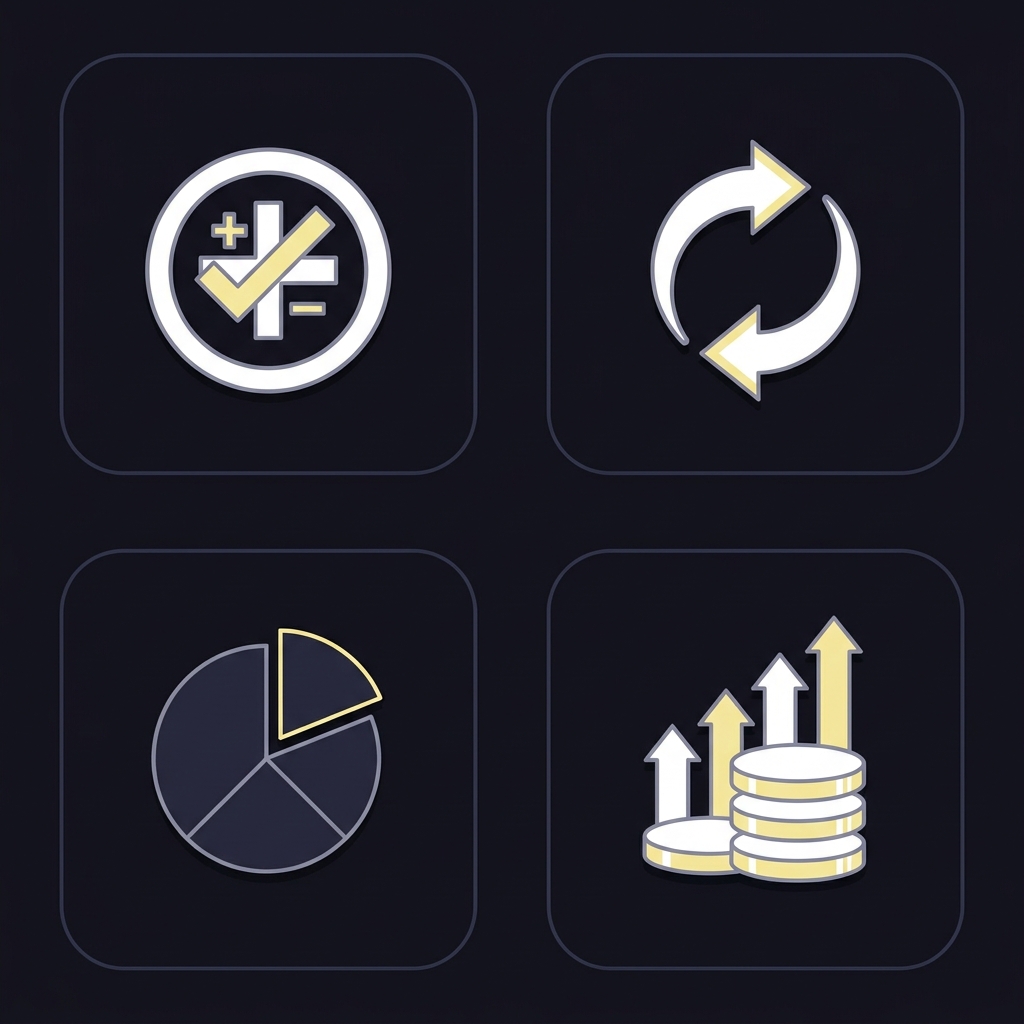 how american odds work vector checklist with four flat icons for sign check convert margin adjustment and stake scaling on dark funded plays background