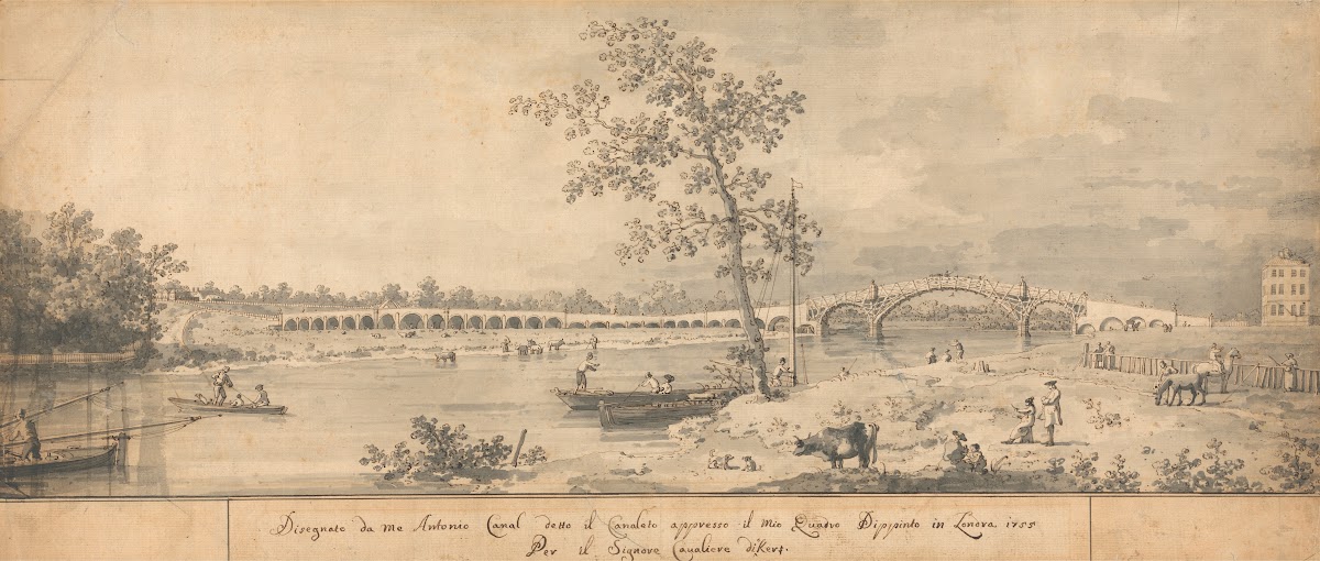 Old Walton Bridge seen from the Middlesex Shore 1755
