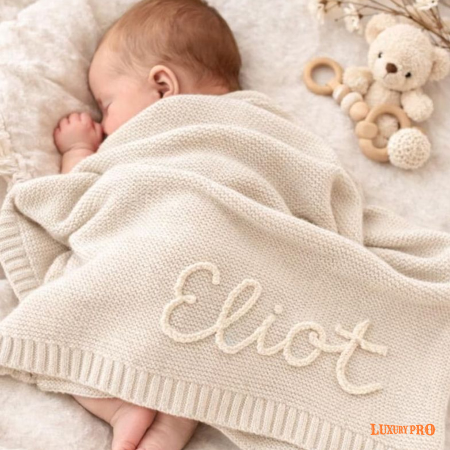 Hand Embroidered Baby Knitted Blanket
