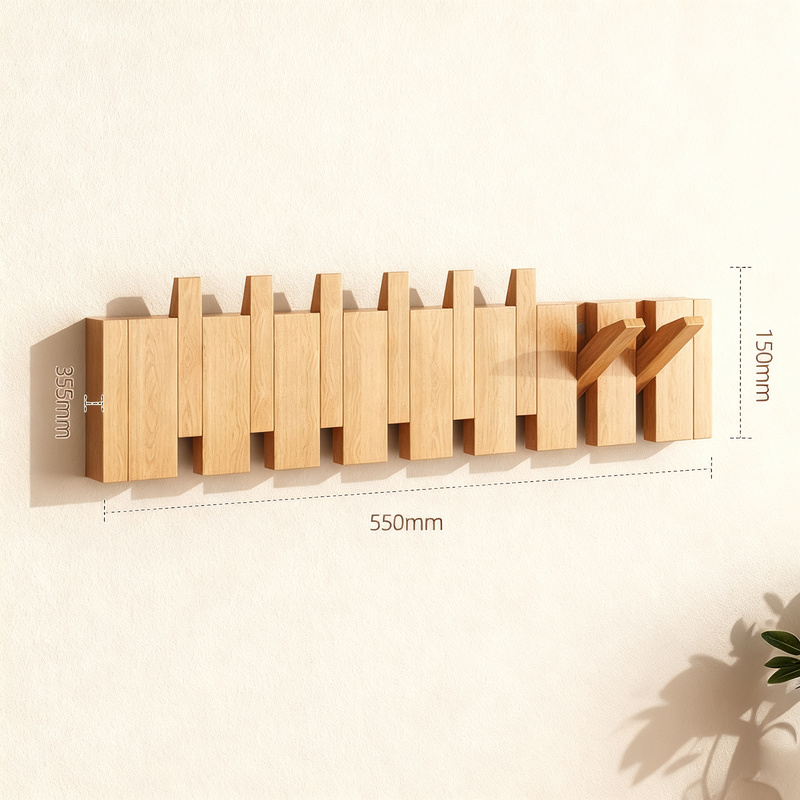 Wooden wall coat rack made of beech, 3–12 hooks