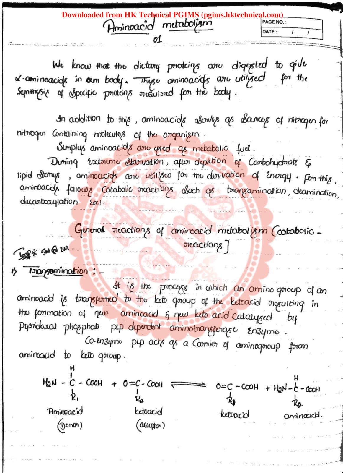 Amino acid metabolism 2nd Semester B.Pharmacy Lecture Notes,BP203T Biochemistry,