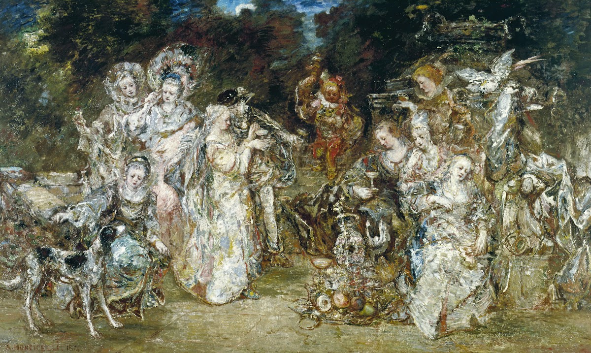 Réunion dans un parc au temps des Valois 1874