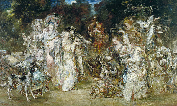 Réunion dans un parc au temps des Valois 1874