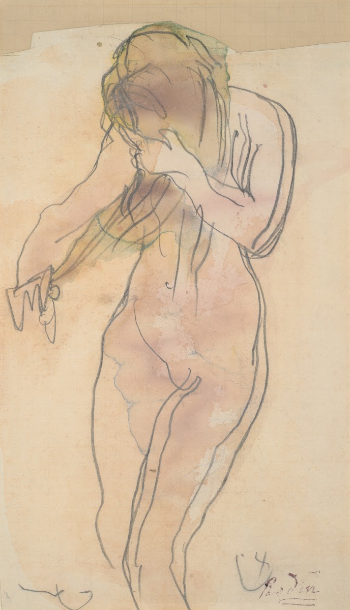 Study of nude standing combing herhair