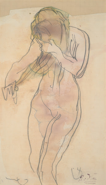 Study of nude standing combing herhair