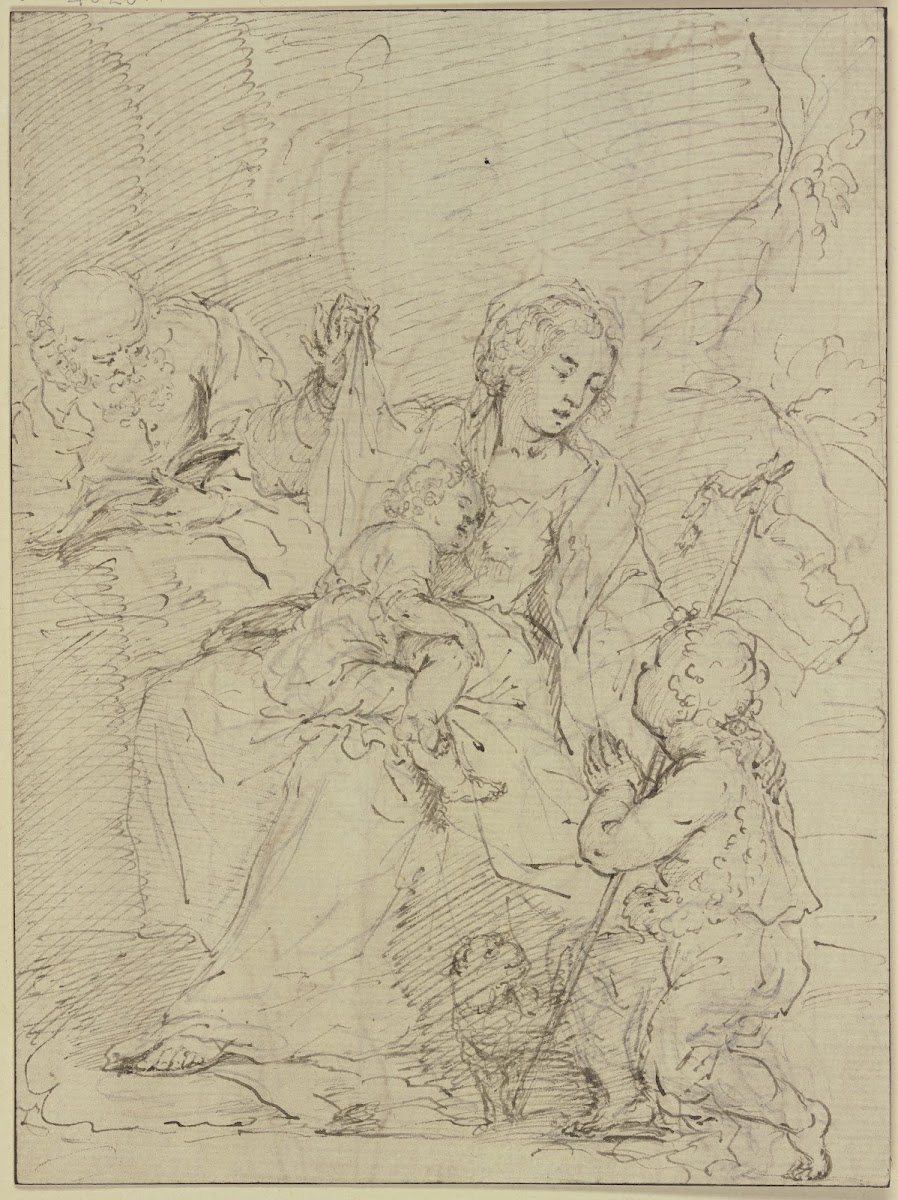 Die Heilige Familie der Heilige Joseph liest in einem Buch der Johannesknabe bet