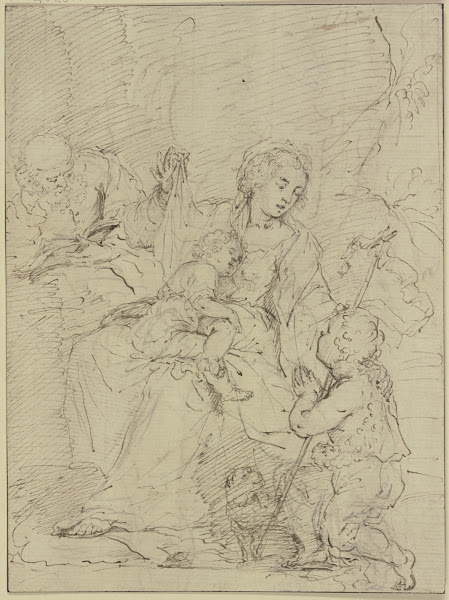 Die Heilige Familie der Heilige Joseph liest in einem Buch der Johannesknabe bet