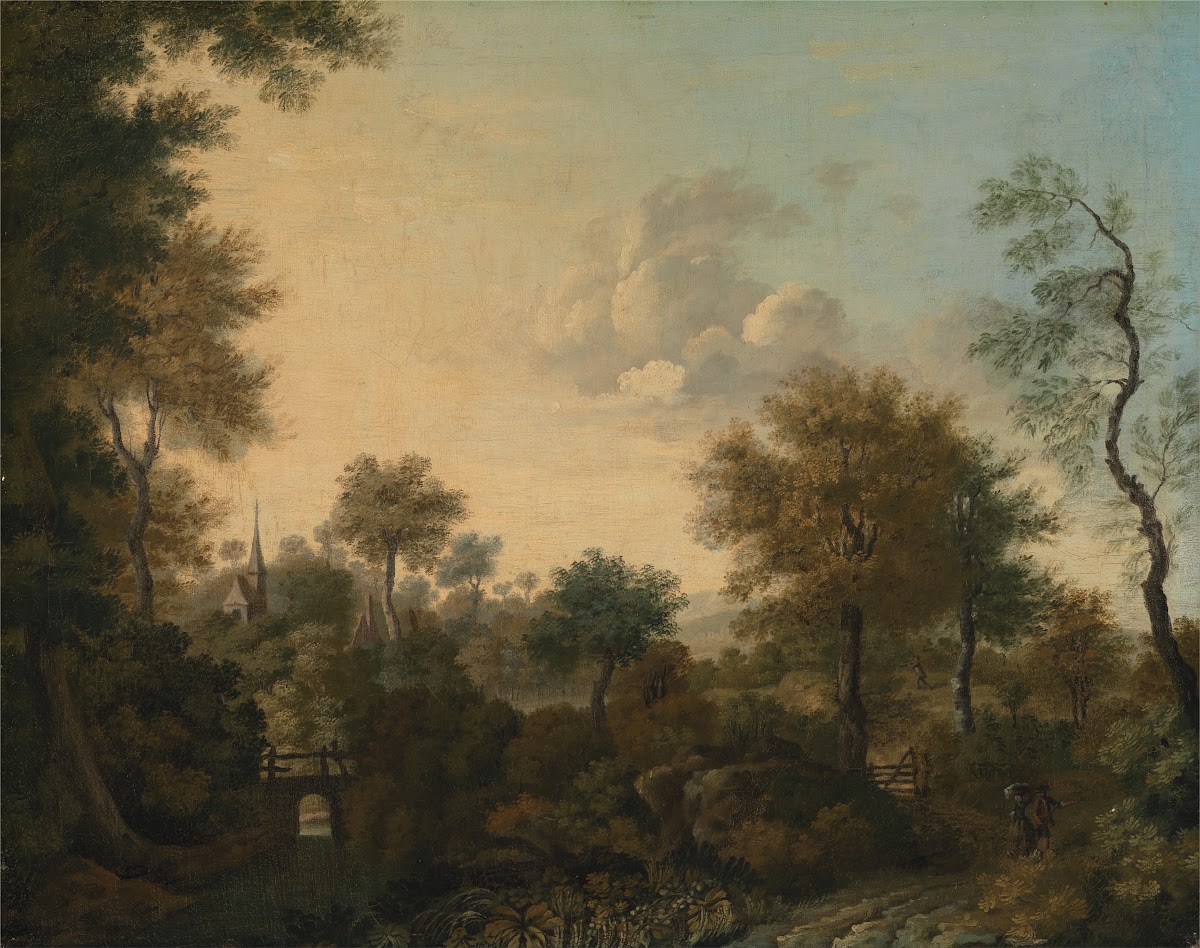A View Supposedly Near Arundel Sussex with Figures in a Lane mid 18th century