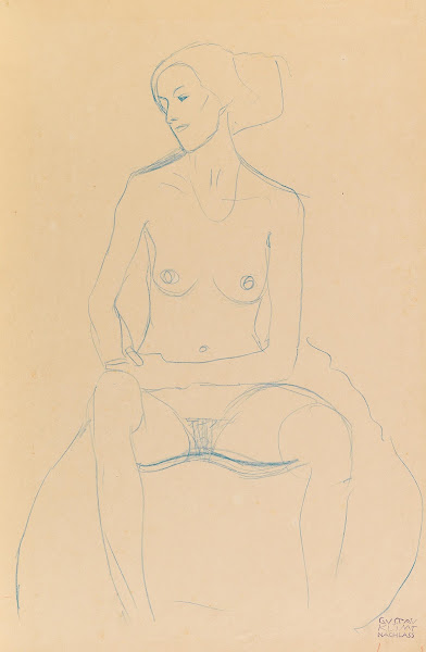 Seated nude girl from the front with tackled legs c 1907