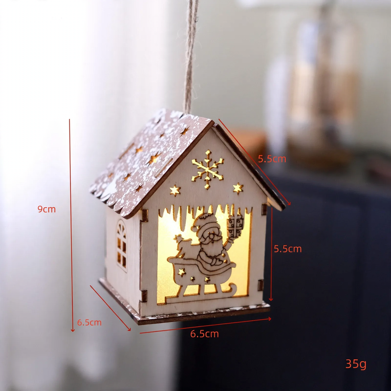 Beleuchtetes Holzhaus, Weihnachtsdekoration zum Aufhängen oder Stellen