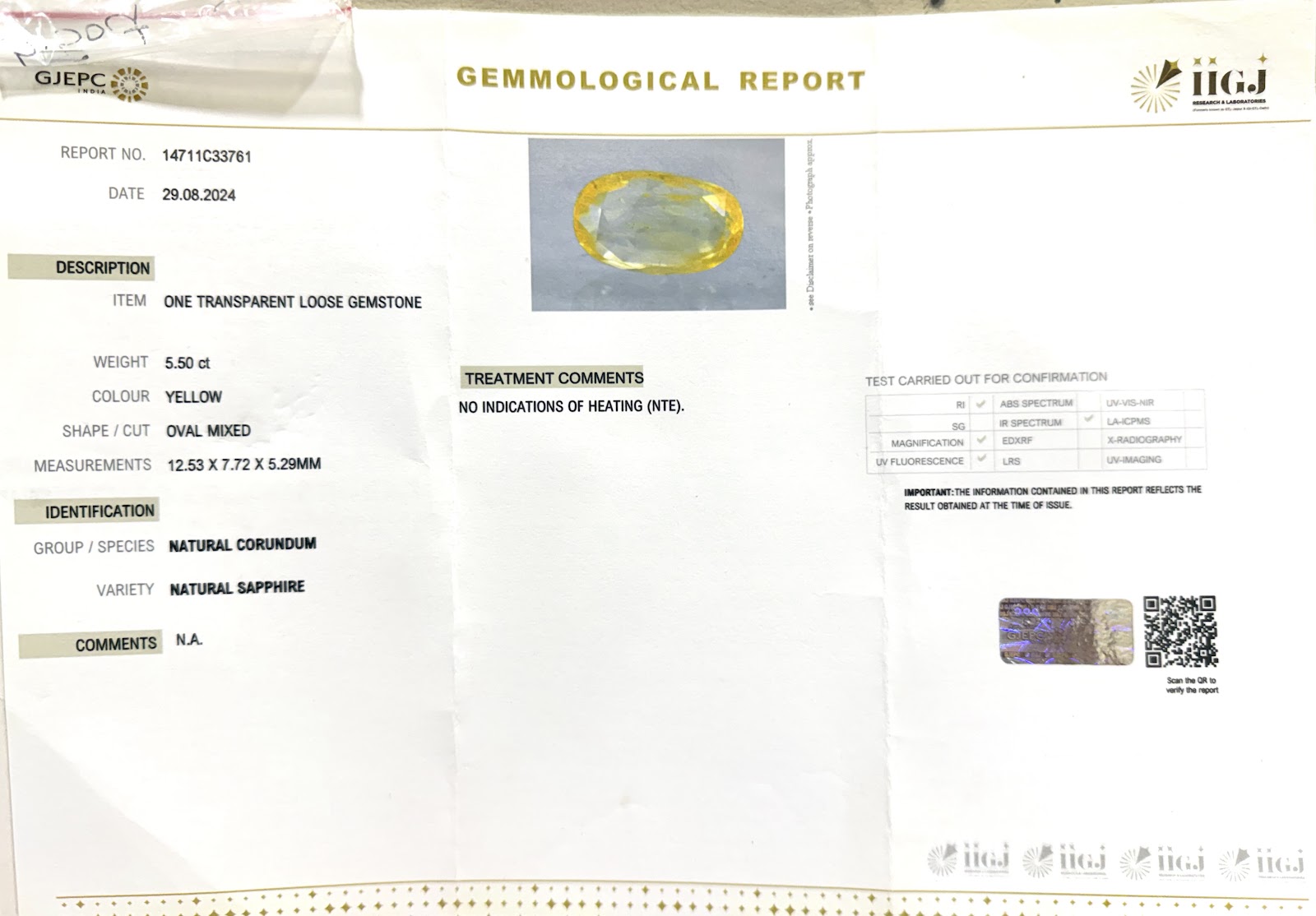 Natural Ceylon Yellow Sapphire 5.5 cts