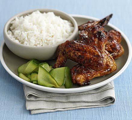 Grilled Chicken Wings with Rice