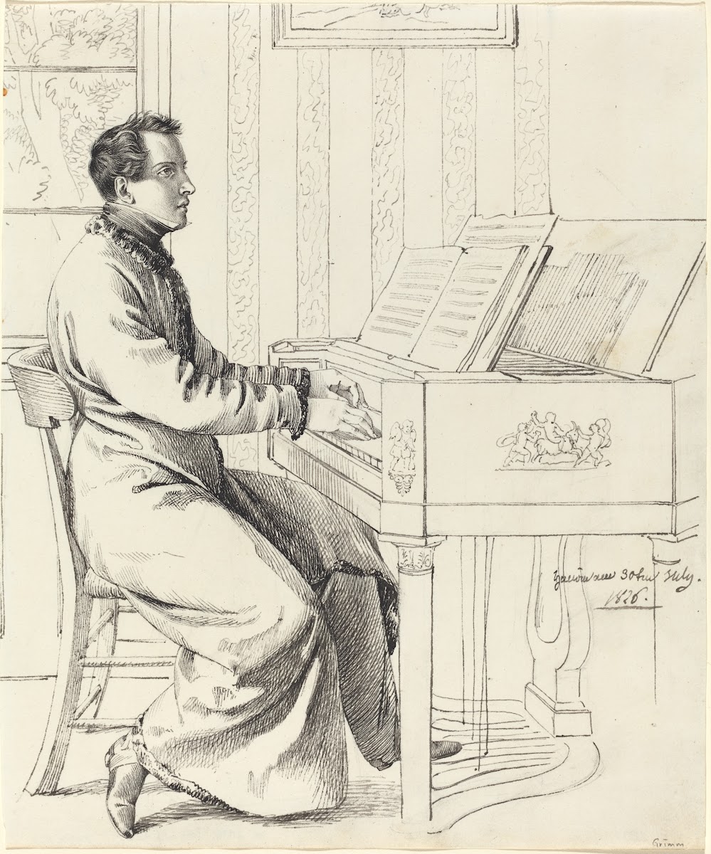 The Artists Brother in Law Ludwig Hassenpflug Preparing to Play the Piano 1826