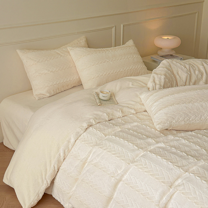 4-piece bedding set, microfleece, solid color, luxurious