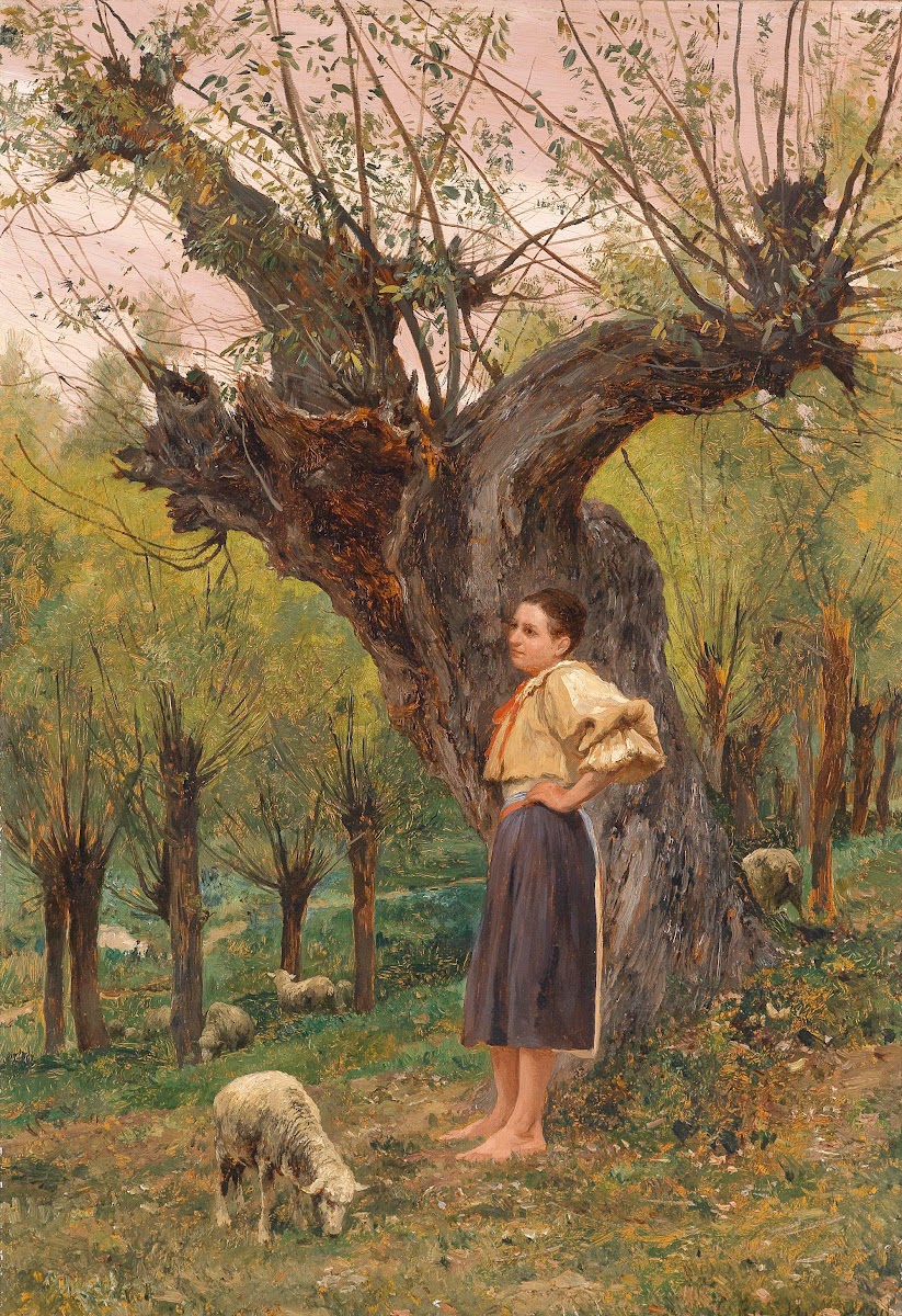 Junges Mädchen vor einer Weide stehend 1880