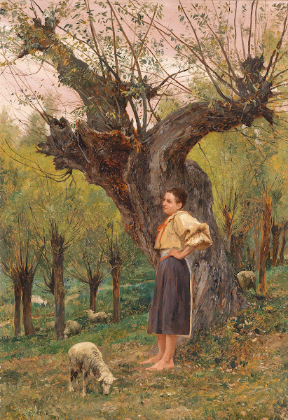 Junges Mädchen vor einer Weide stehend 1880