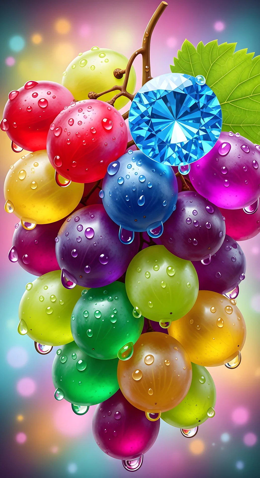 Colorful Grapes with Blue Diamond Gemstone - Free 4K mobile Wallpaper