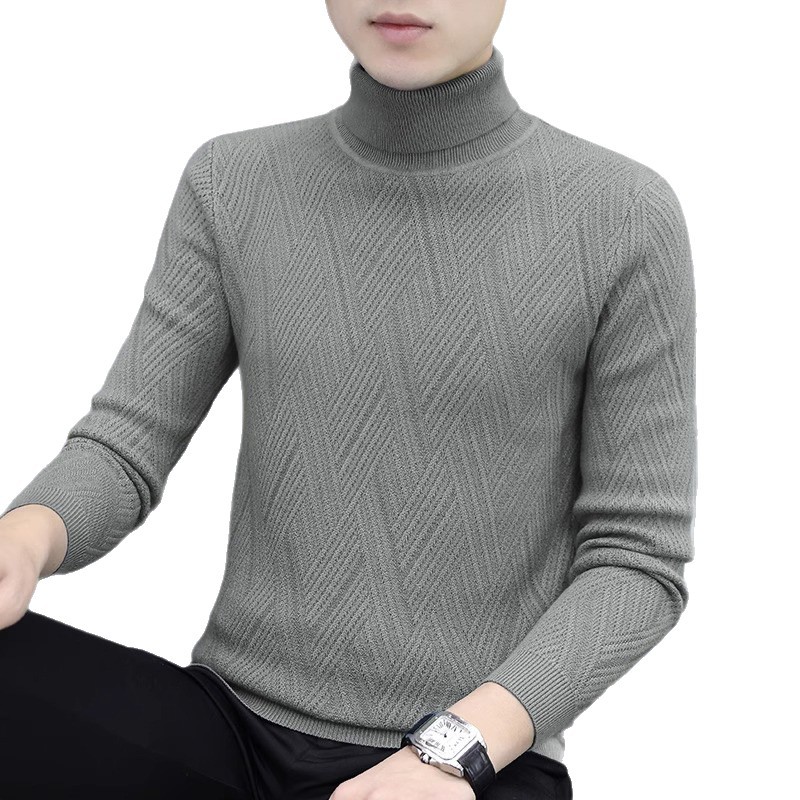 Men's knitted sweater with cable pattern and turtleneck