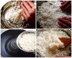 Gạo nếp vo sạch, ngâm nước khoảng 3 giờ. Vớt gạo nếp ra, xóc đều với 1 muỗng cà phê muối, hấp chín.