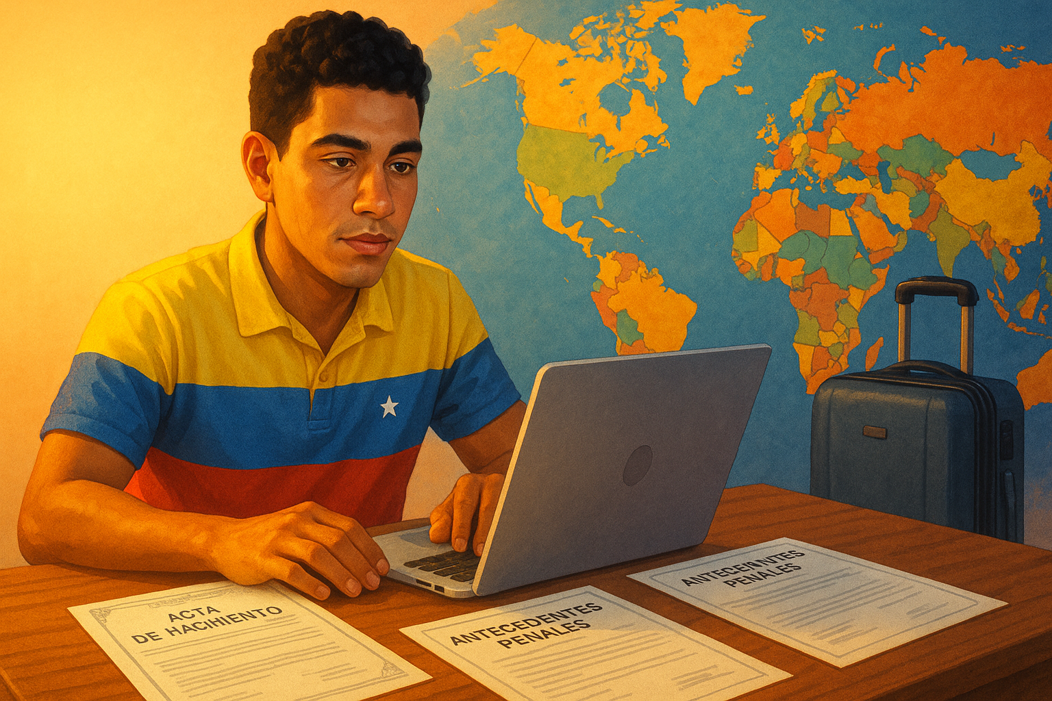 Venezolano en el exterior revisando requisitos de apostilla de La Haya