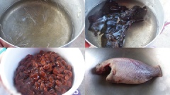 Cá diêu hồng làm sạch, để ráo, miến, mộc nhĩ ngâm nở, miến cắt khúc dài và mộc nhĩ cắt sợi chỉ. Hành lá cắt nhuyễn.