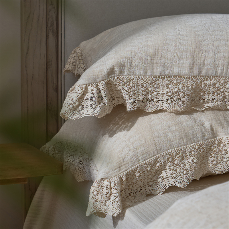 French Linen-Cotton Bedding Set with Lace Trim
