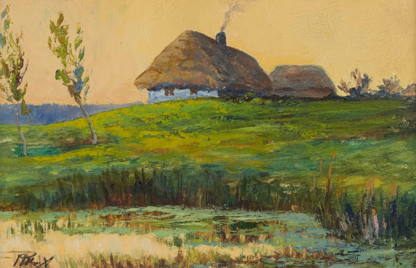 Landscape with huts on a hill