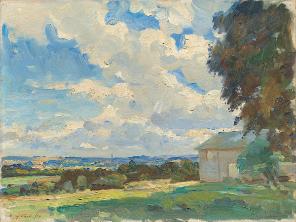 Salisbury cathedral from a field above Wilton 1935