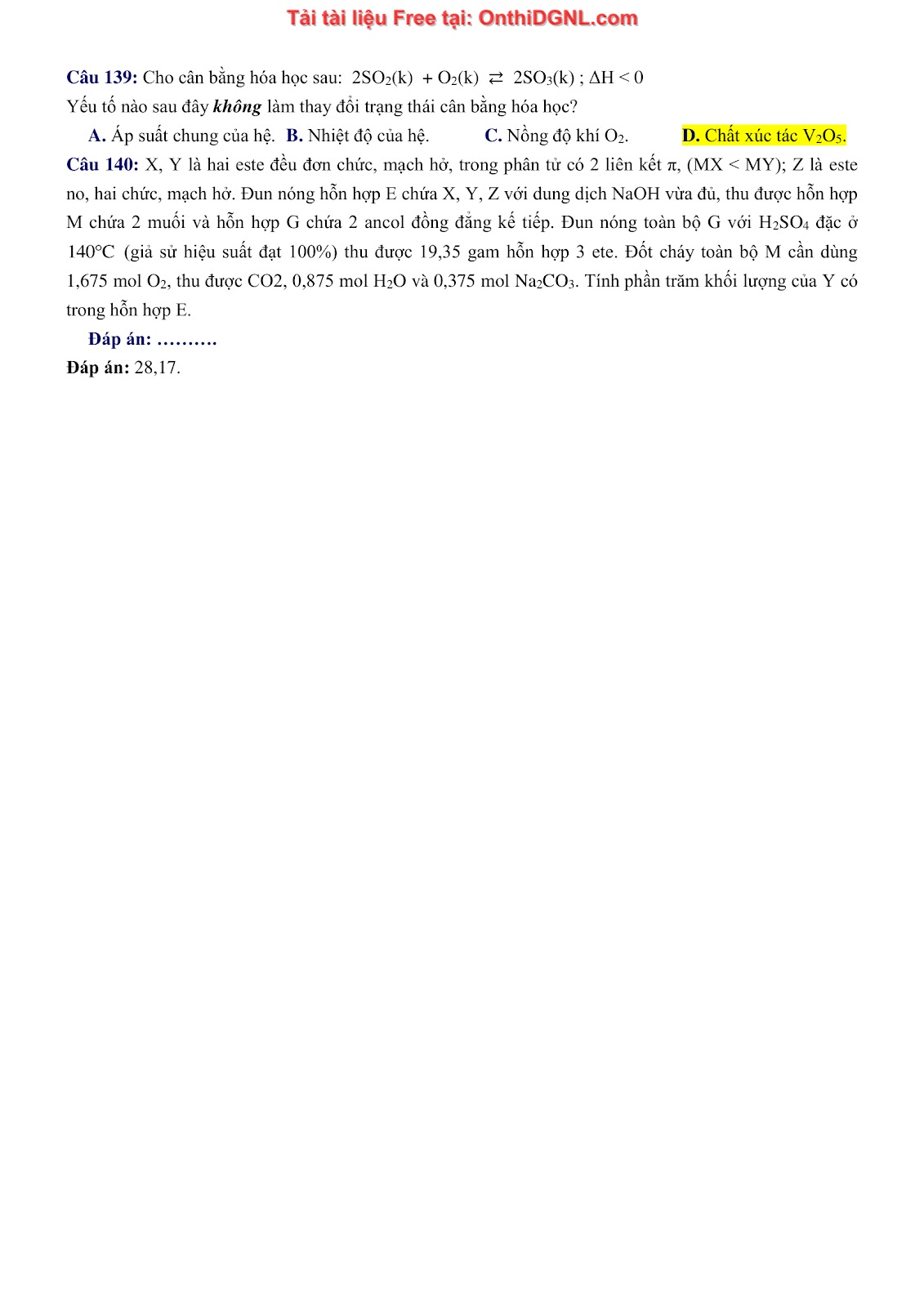 260 bài tập môn Hóa học - Ôn thi ĐGNL ĐHQG Hà Nội Phần 15