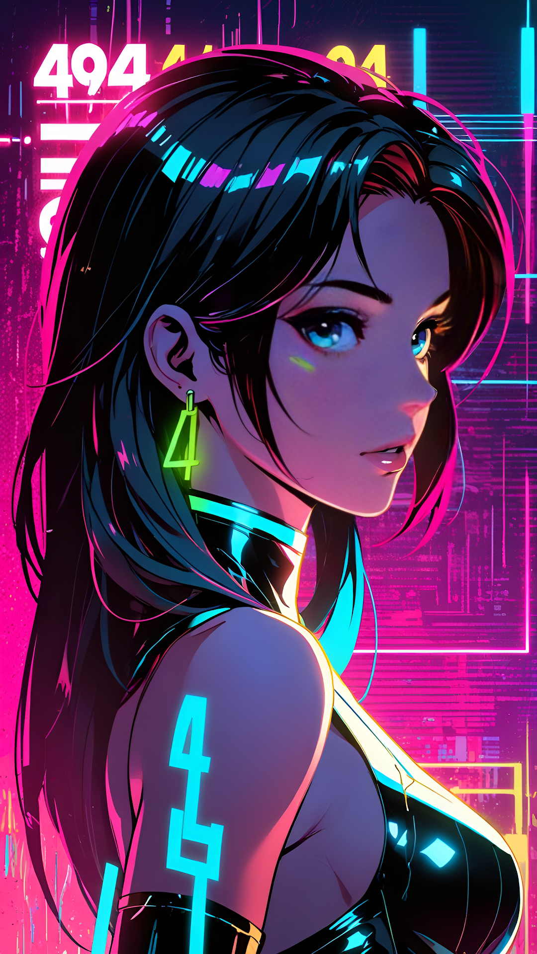 Cyberpunk Anime Girl Neon City Portrait Illustration - Free 4K mobile Wallpaper