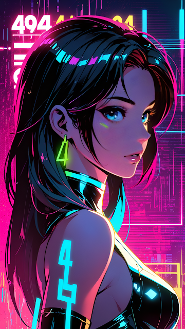Cyberpunk Anime Girl Neon City Portrait Illustration - Free mobile Wallpaper