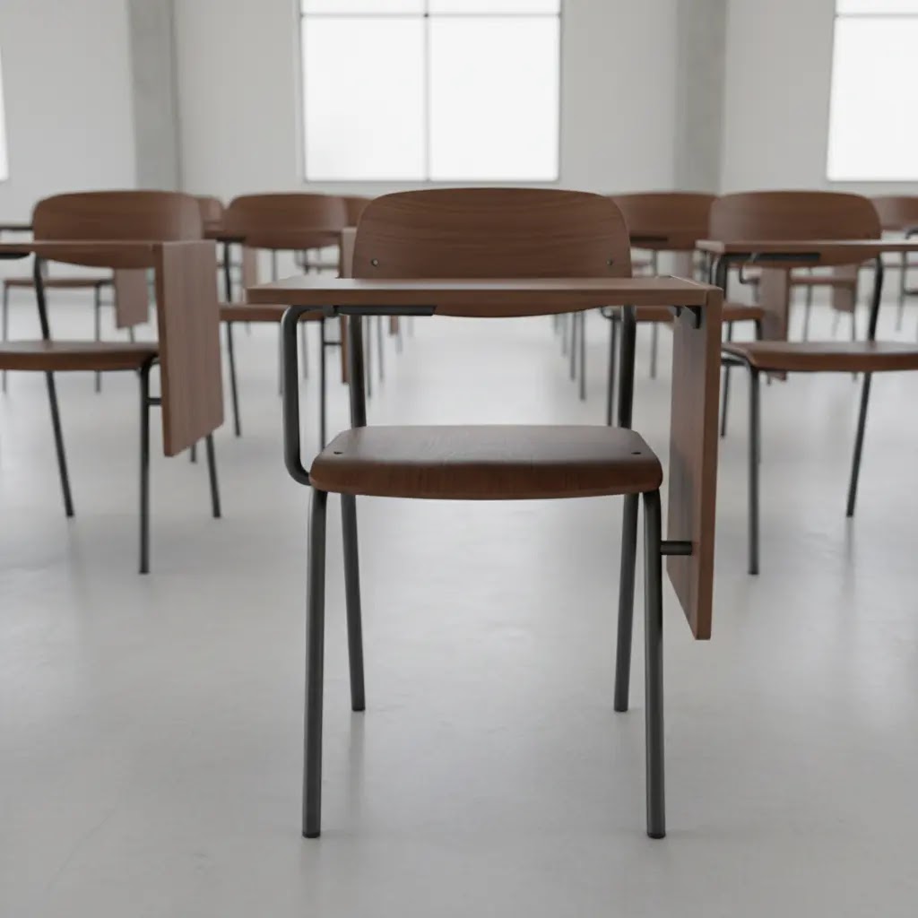 Bangku kuliah besi lipat dengan meja kayu