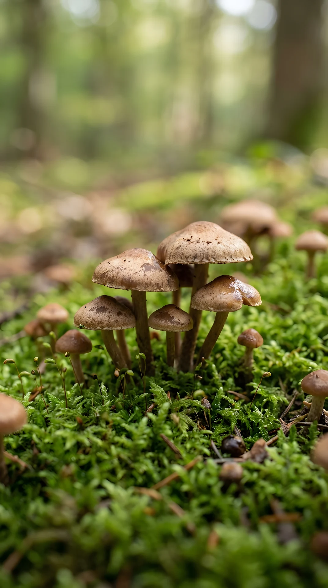 Tiny Brown Mushrooms Growing in Moss - Free 4K mobile Wallpaper