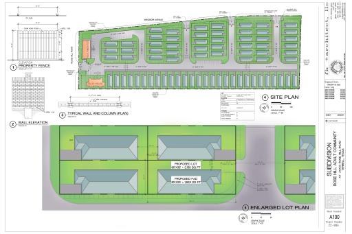 Concept site plan showing 72 lots, gated entry and amenity center