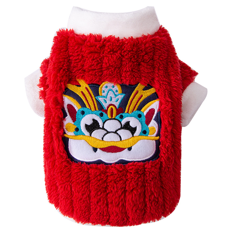 Pet winter coat with New Year motif, two-armed