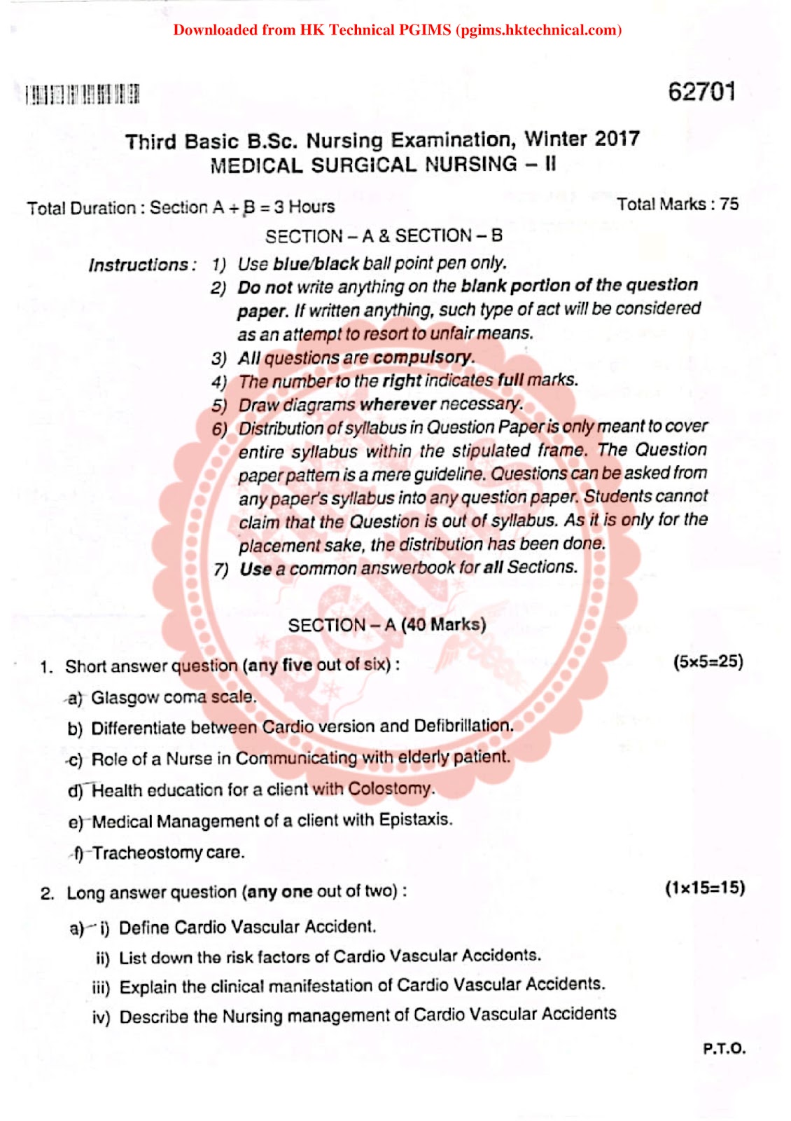 Medical surgical nursing-II winter SPBC 3rd Year BSc Nursing Previous Year's Question Paper,,Previous Year's Question Papers,BSc Nursing,BSc Nursing 3rd Year,Sh Pt Baburao Chaughule College of Pharmacy (SPBC),Sharada kadu - S.P.B.C.COP,