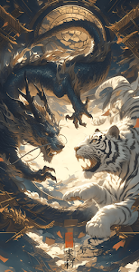 Mythic Dragon Tiger Conflict Art Celestial Beasts
