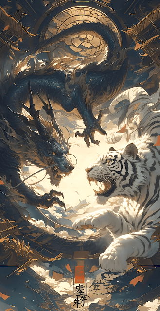 Mythic Dragon Tiger Conflict Art Celestial Beasts - Free mobile Wallpaper