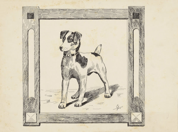 Schilderij van een Jackrussellterriër in een lijst