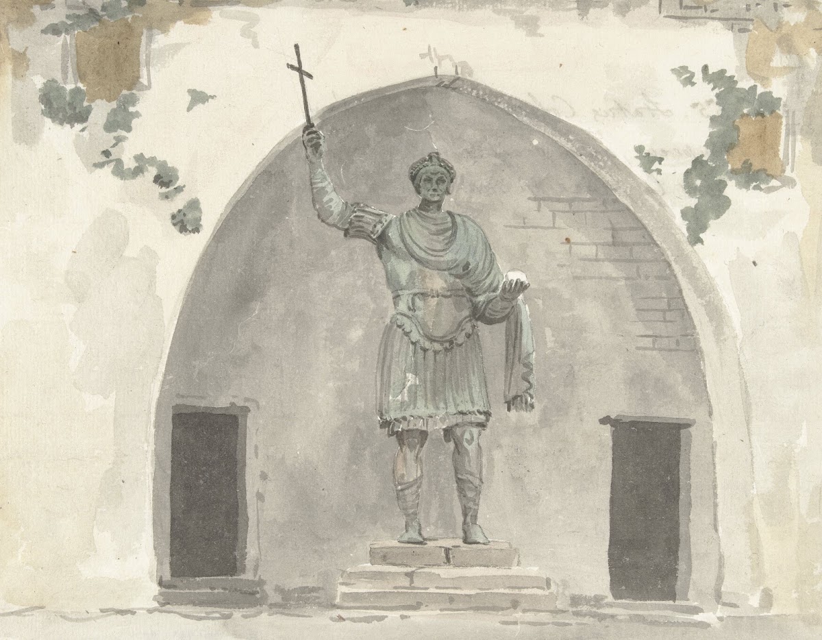 Bronzen beeld van keizer op het marktplein van Barletta 1778
